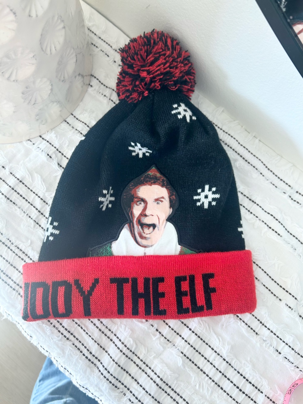 Buddy The Elf Black and Red Knit Beanie with Festive Character